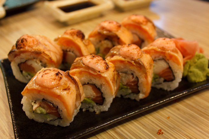 Standing Sushi Bar Salmon Aburi Roll