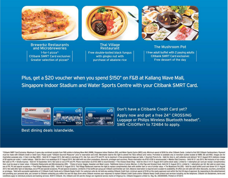 Citibank 1for1 Dining Deals at Kallang Wave Mall (till 31 Aug 2015
