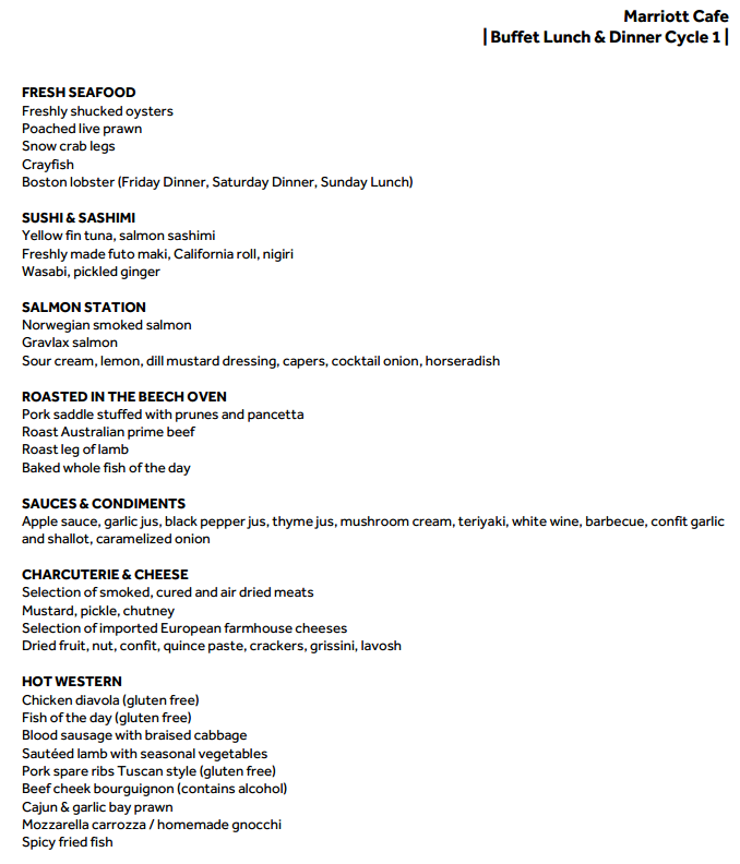 Marriott Menu Cycle 1