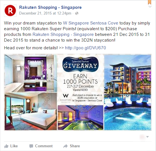 Rakuten Singapore Facebook Post