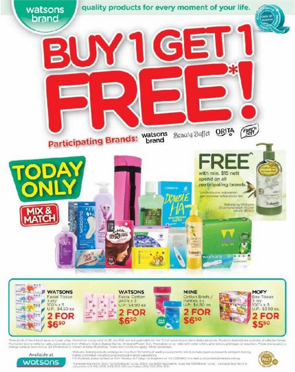 Watsons Buy One Get One Free Promo 20 Jan