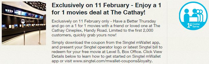 Singtel 1 for 1 Cathay 11 Feb