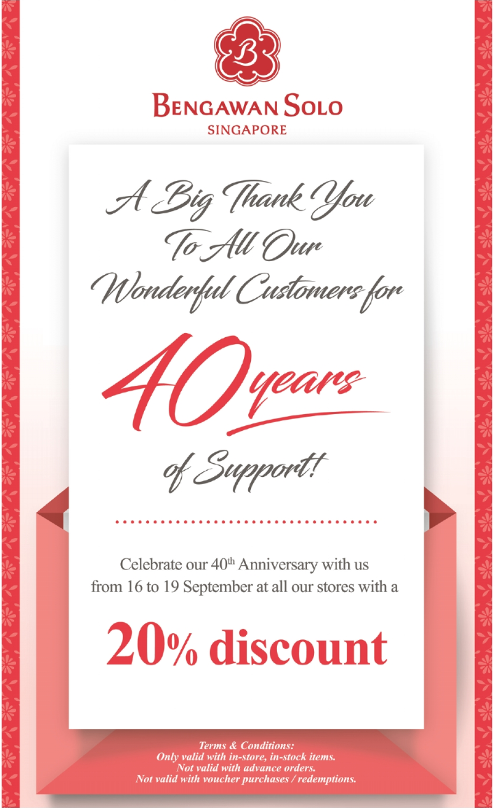 Bengawan Solo celebrates 40th anniversary with 20% discount storewide from 16 – 19 Sep 19 - 1