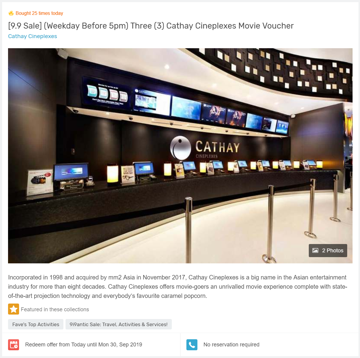 Cathay Cineplexes now offering $6 movie ticket when you purchase 3-for-$18 voucher this September 2019 - 1