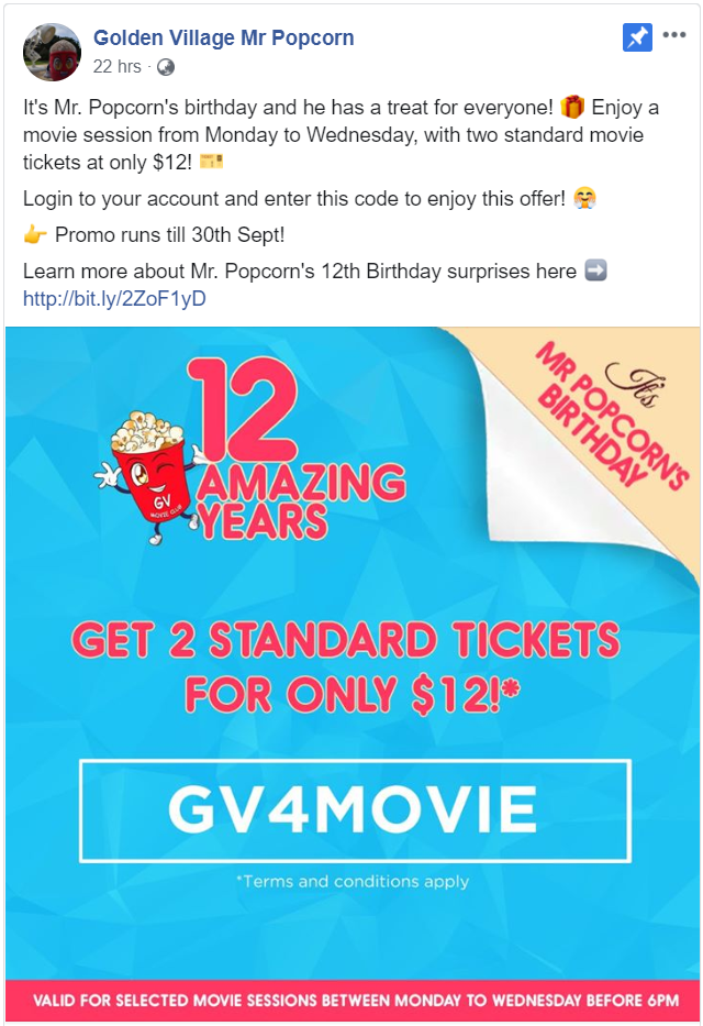 Catch a movie for just $6 as Golden Village celebrates with 2-for-$12 movie tickets promotion for the month of Sep 2019 - 1