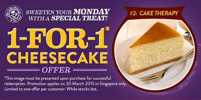 Coffee Bean Cheesecake 1-for-1 (30 Mar 2015)