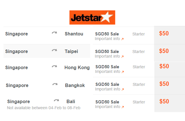 Jetstar SG50 Sale