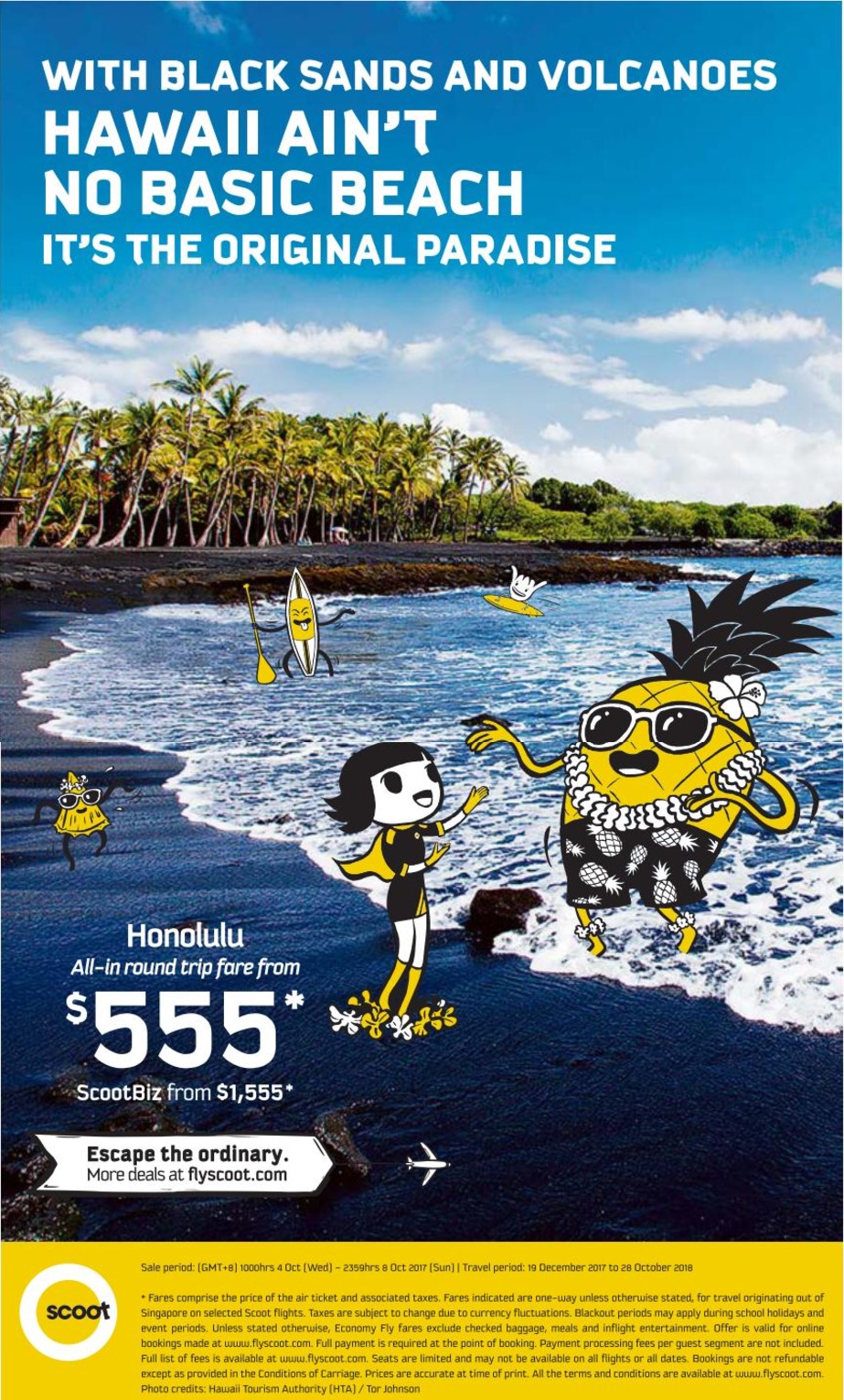 Scoot launches flight sale to Honolulu, Hawaii from 4 – 8