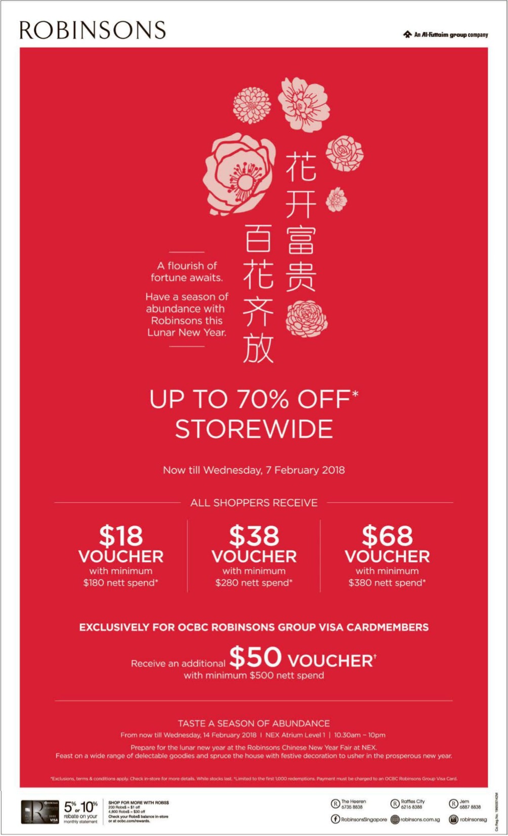Robinsons Chinese New Year Sale is on! Enjoy up to 70{43c154d03bc8d6f3a2e02120576efea76bd463bd1d9aa7d45f68c7a169d43d05} off storewide from 2 – 14 Feb 2018 - 1