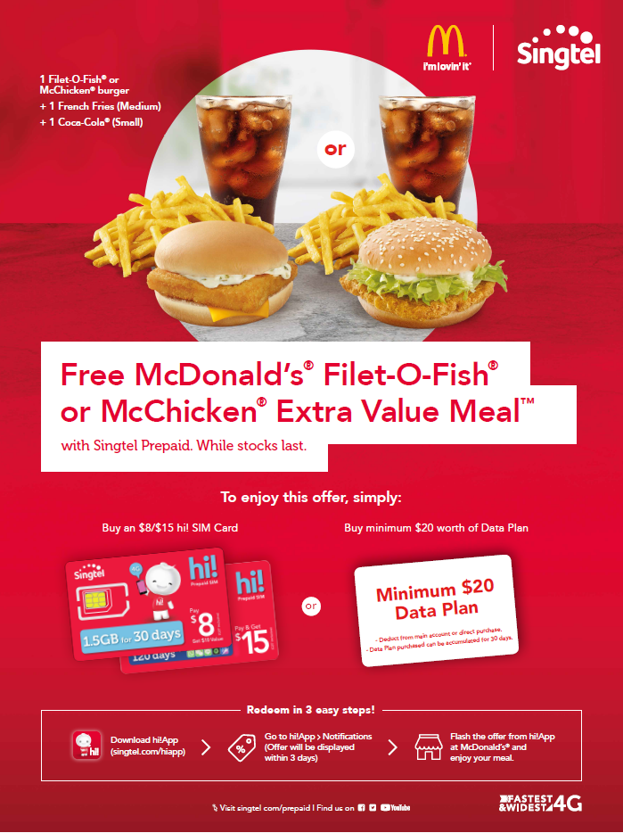Feast on a FREE McDonald's® Meal with Singtel Prepaid (from now till 31 December 2018) (FULLY REDEEMED)