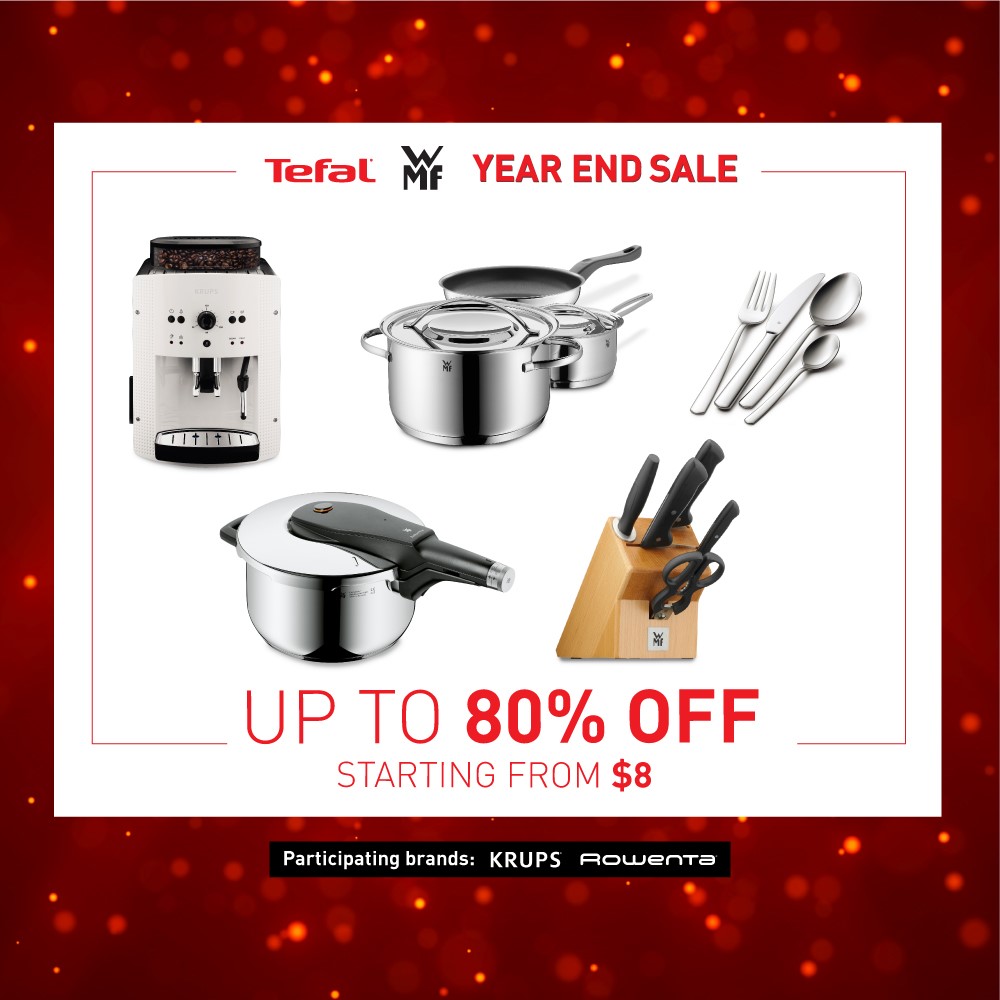 Up to 80% off TEFAL and WMF cookware and home appliances only on 1 & 2 Dec 2018