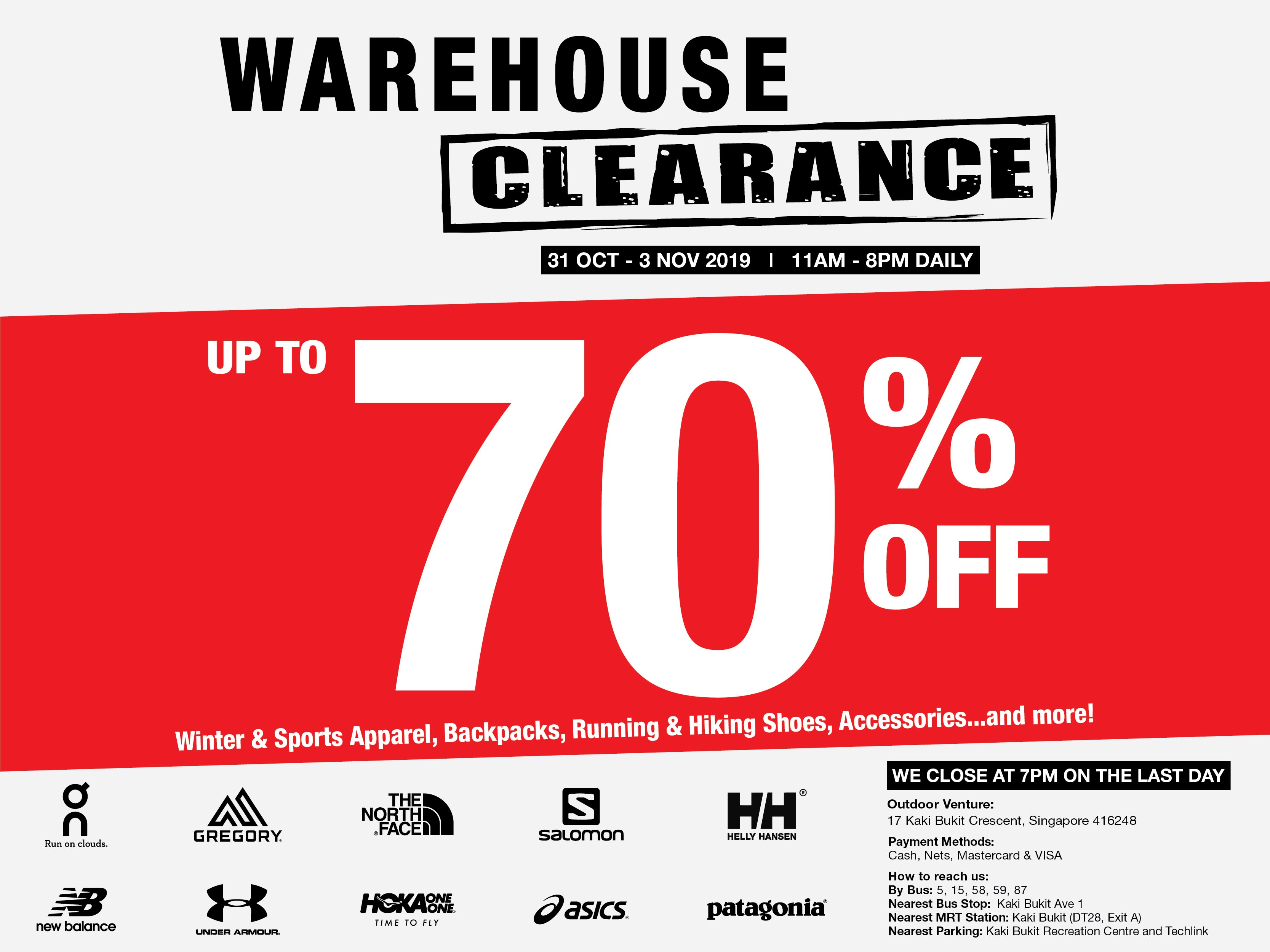 Warehouse clearance sale at Kaki Bukit has up to 70% off sporting and outdoor gears from Under Armour, The North Face, Asics & More - 1