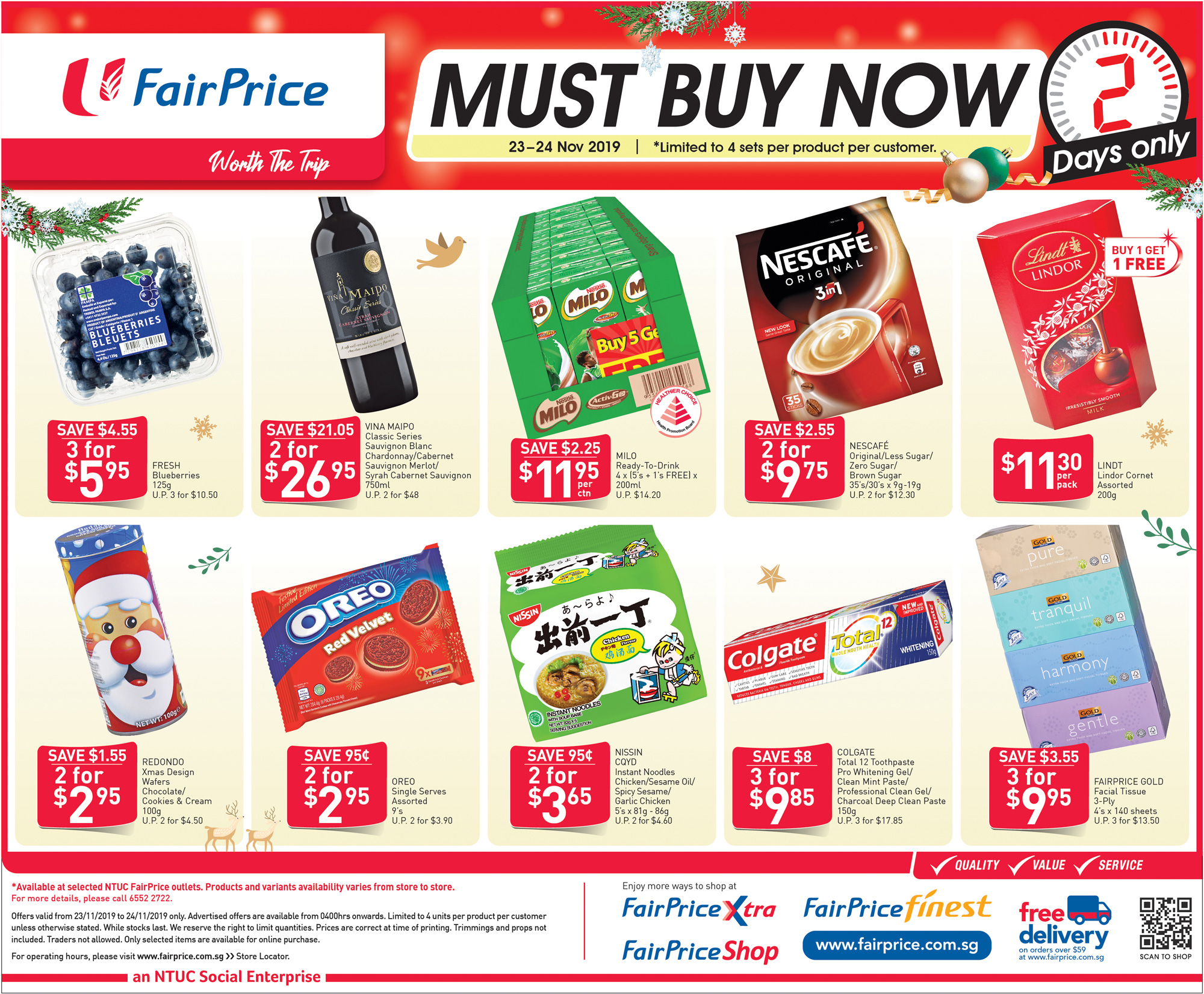 2 DAYS ONLY: FairPrice is offering 1-for-1 Lindt Lindor Cornet Chocolates, 2-for-$2.95 Oreo Red Velvet & more from 23 – 24 Nov 19 - 2