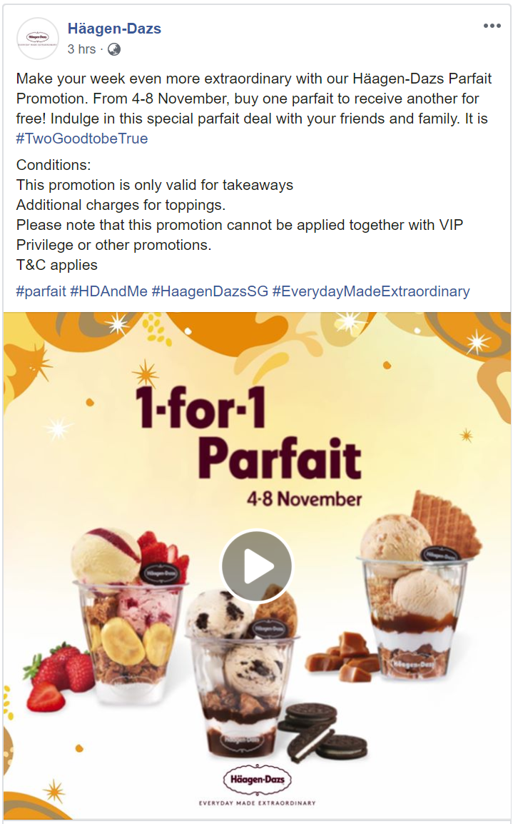 Häagen-Dazs is offering 1-for-1 Parfait from 4 – 8 November 2019 - 1