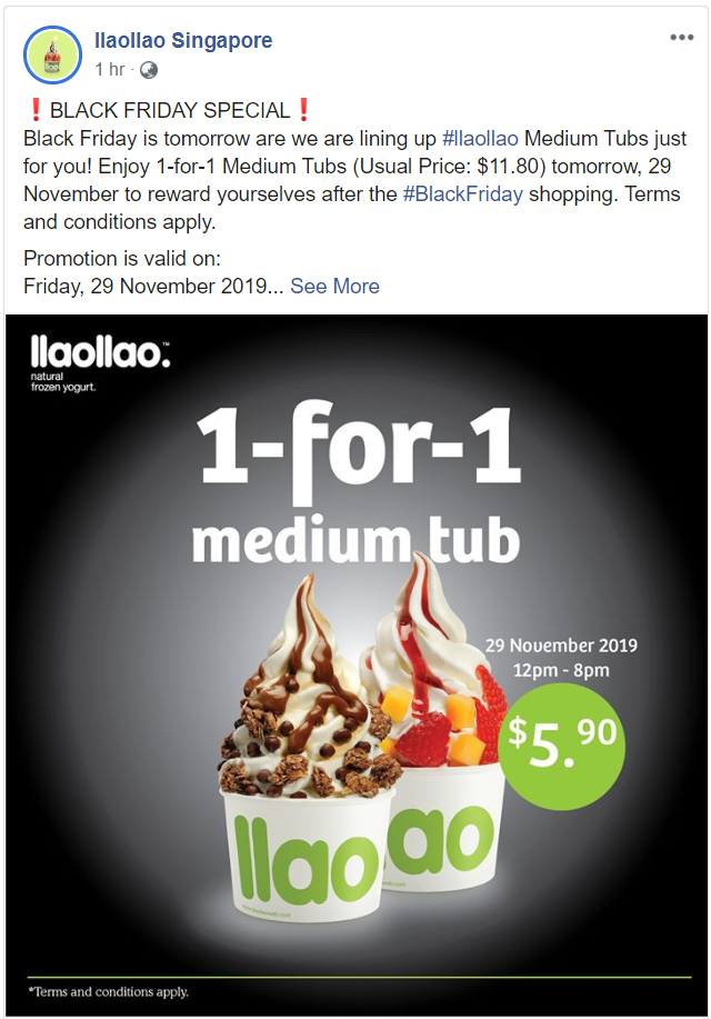 llaollao’s Black Friday Promo: 1-for-1 Medium Tubs on 29 Nov 19 - 1