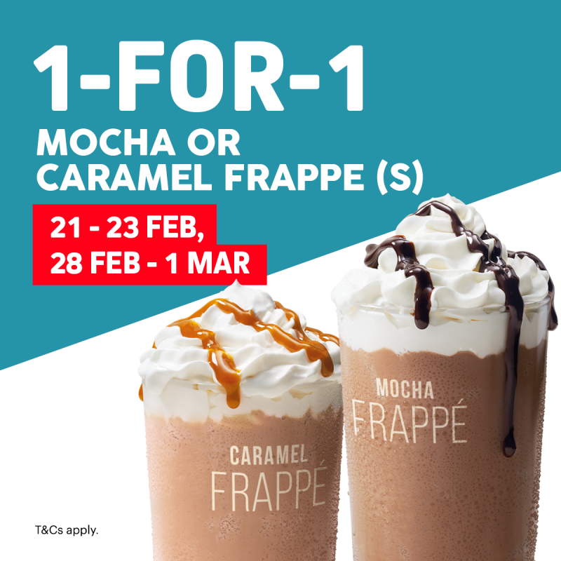 McDonald's offering 1for1 Mocha/Caramel Frappe from 21 to 23 Feb 20