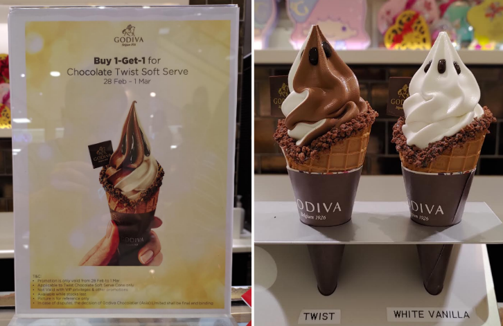 Godiva offering 1-for-1 soft serves, truffles, pralines and choc gift boxes from 28 Feb 20 - 1