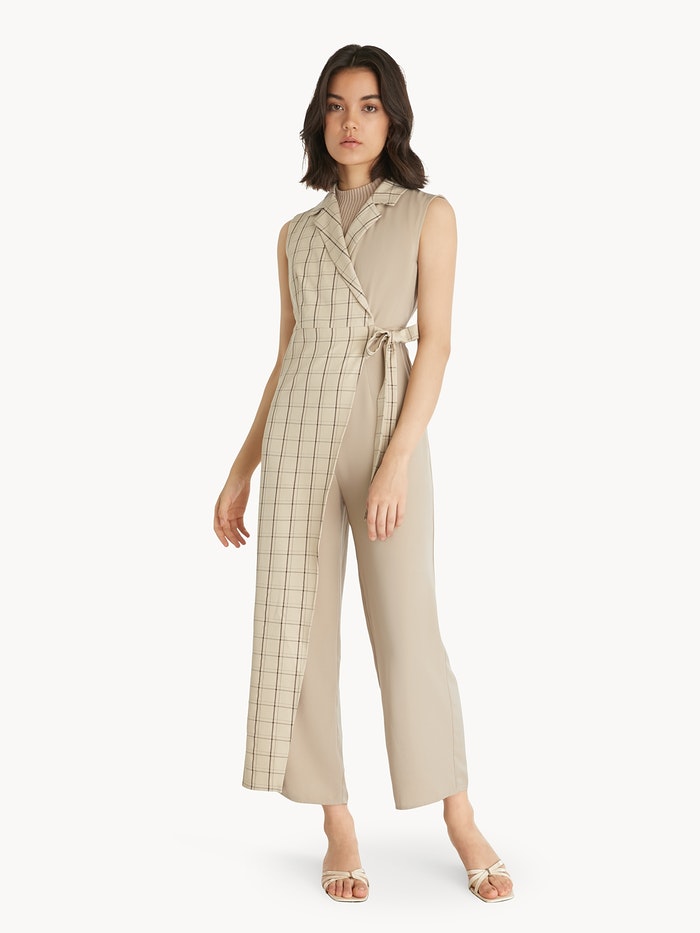 Plaid Tie Waist Jumpsuit