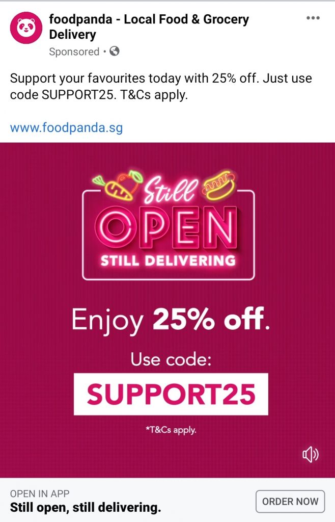 Here's a foodpanda promo code that offers 25 discount (up to 5) on