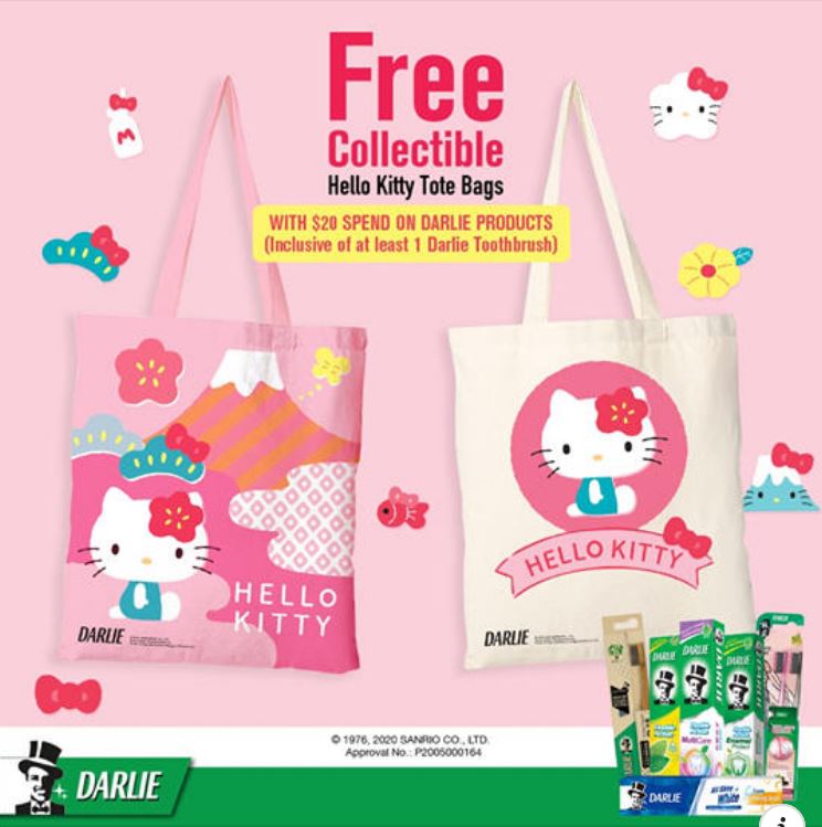 Free Hello Kitty tote bag when you spend $20 on participating Darlie products at FairPrice from now till 13 Jul 20