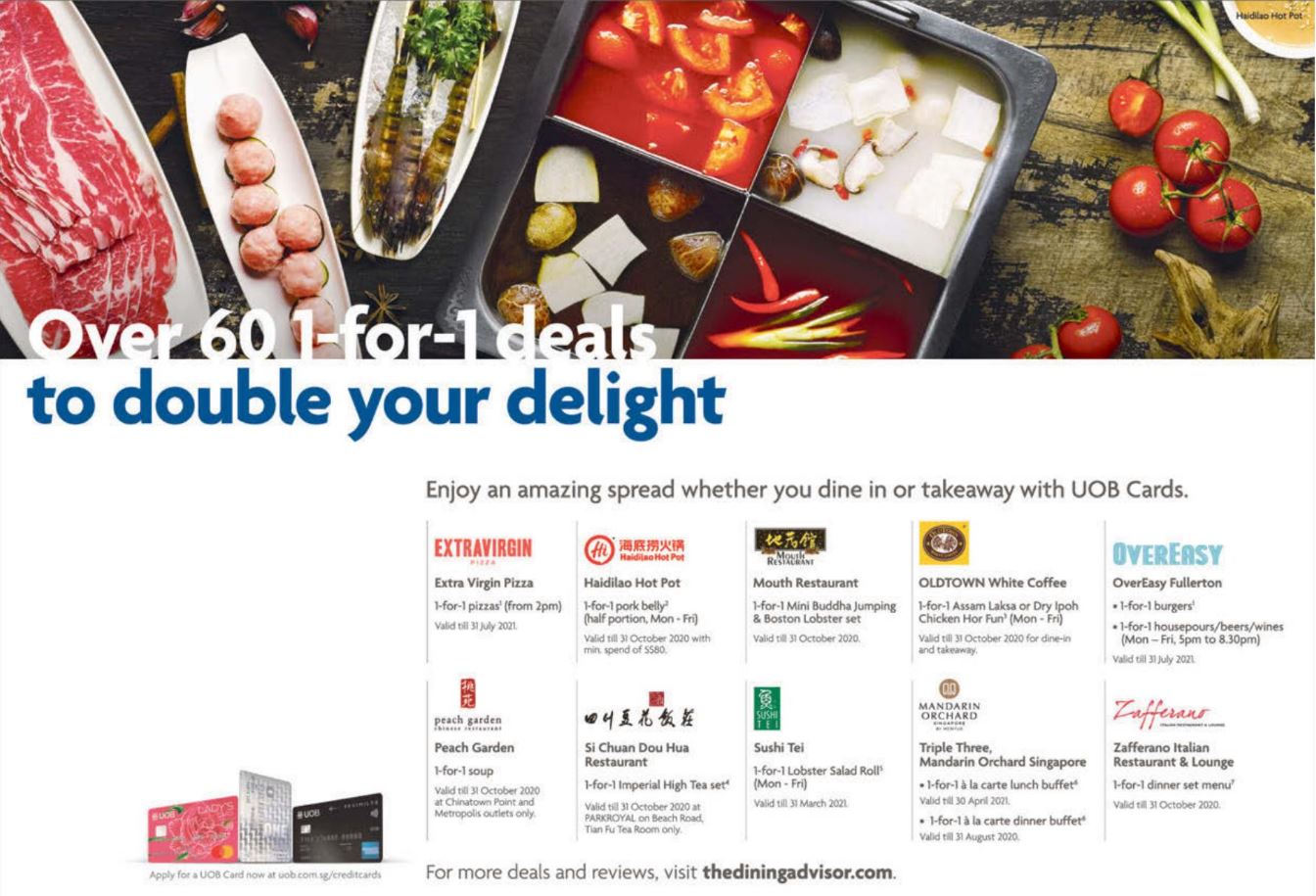 Enjoy over 60 1-for-1 dining deals with UOB Cards