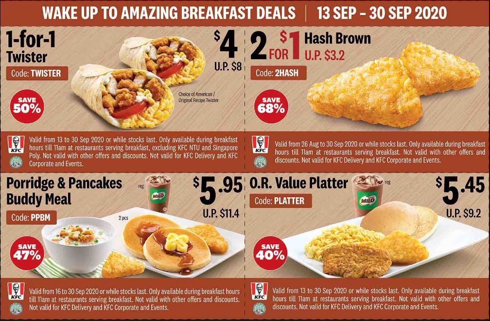 Here are the latest KFC Coupons for dine-in, takeaway and delivery from 13 – 30 Sep 20 - 1