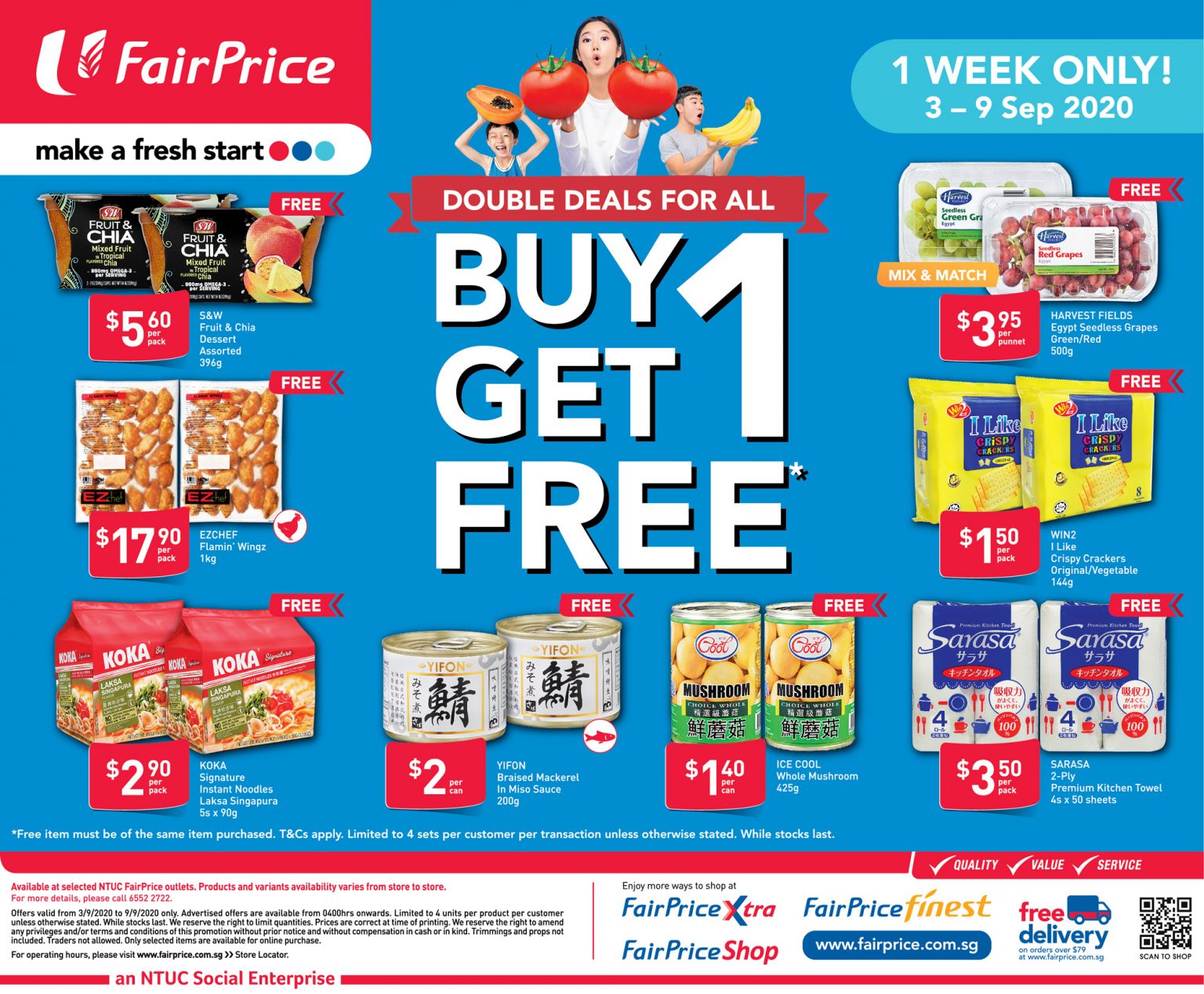 FairPrice buy 1 get 1 free deals till 9 September 2020