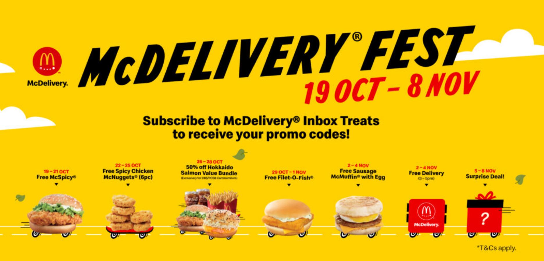 Ordering McDelivery? Get free McSpicy, Filet-O-Fish and more with any purchase when you subscribe to McDelivery®️ Inbox Treats - 1