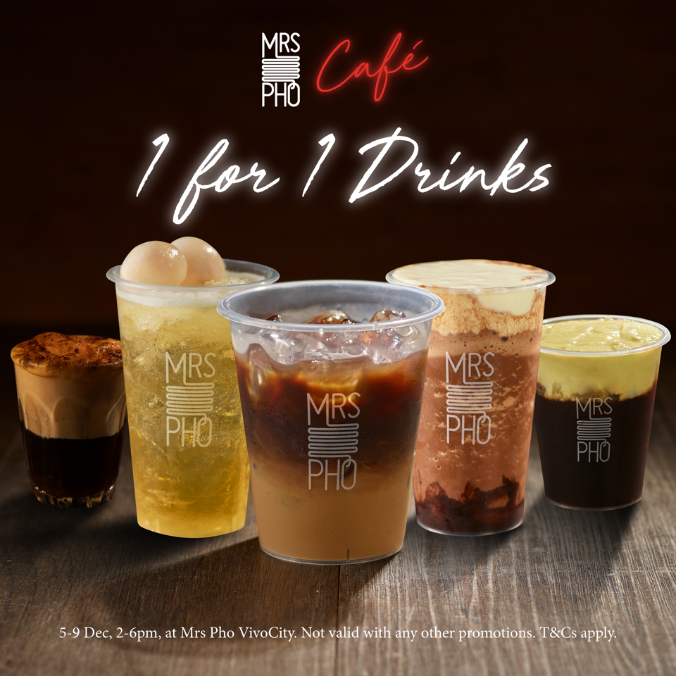 Mrs Pho Café offering 1-for-1 promotion on all drinks from 5 – 9 Dec 20 - 1