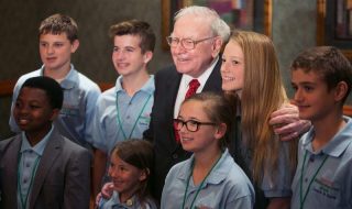 Warren Buffet with young people