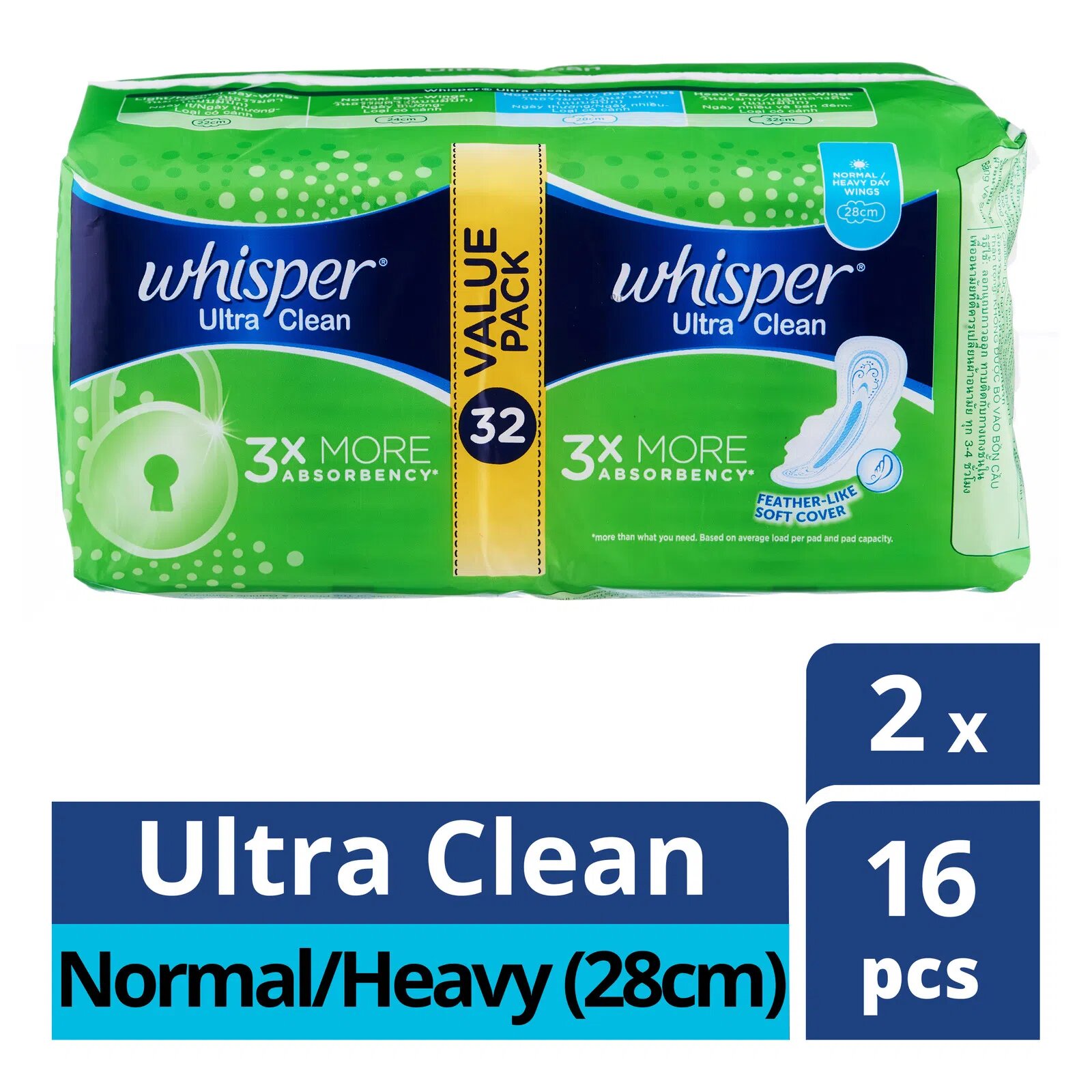 Whisper Ultra Clean Wing Pads - Normal/Heavy Day (28cm)