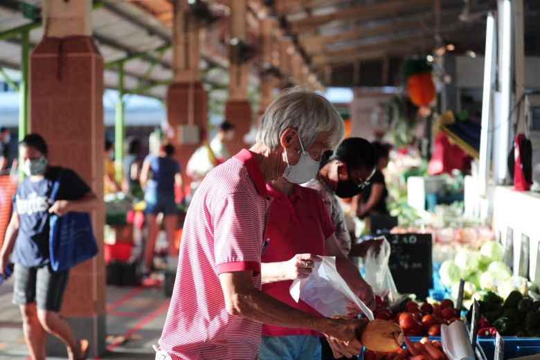 an elderly shopping for groceries