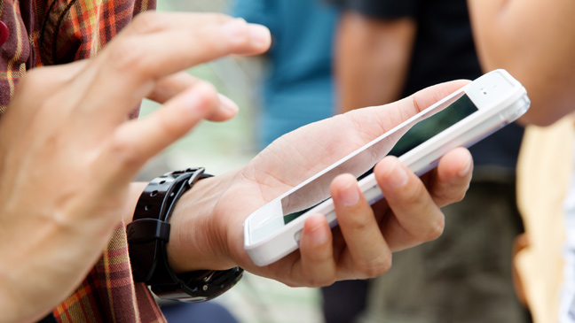 person checking a message