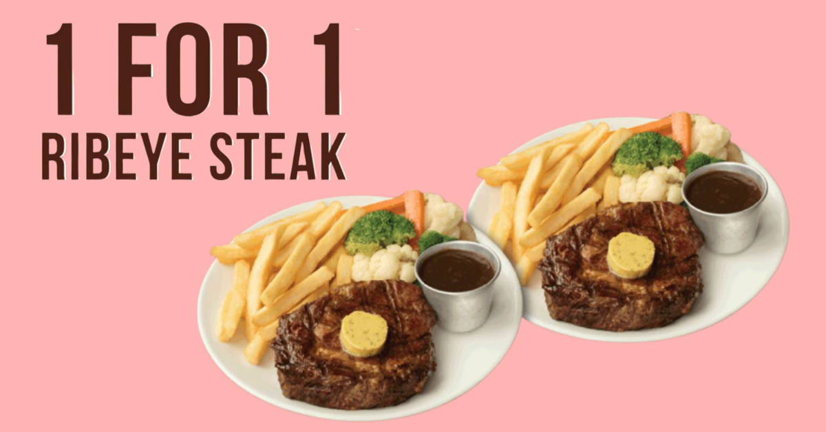 1-for-1 Ribeye Steak at all Morganfield's Singapore outlets from 1 - 14 Mar 2021