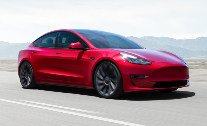 Tesla Model 3 in red