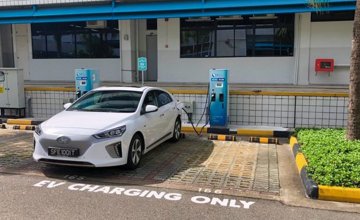 an EV charging point in Singapore