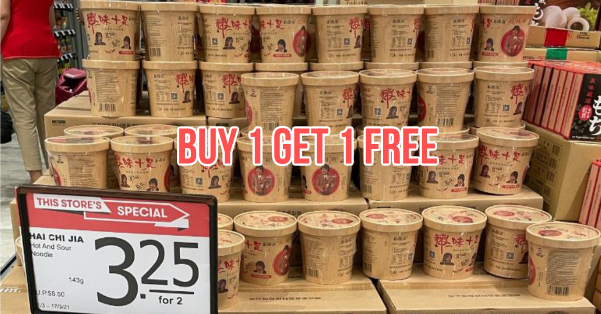Buy 1 Get 1 Free Hai Chi Jia Noodles at FairPrice from now till 17 Mar 2021