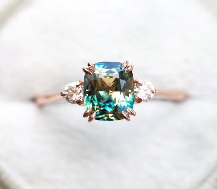 Teal sapphire engagement ring