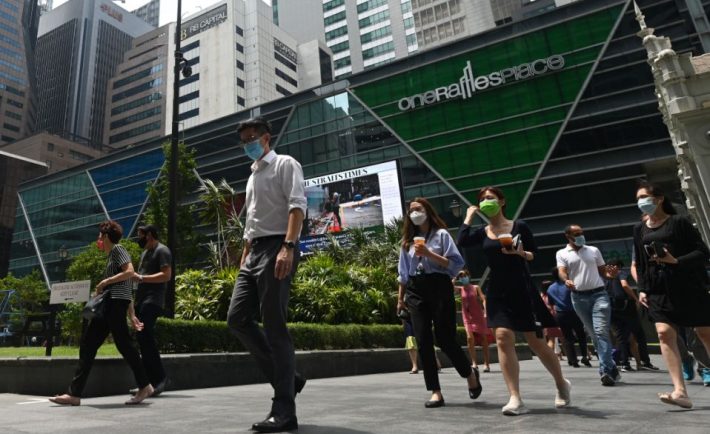 Office workers at One Raffles Place