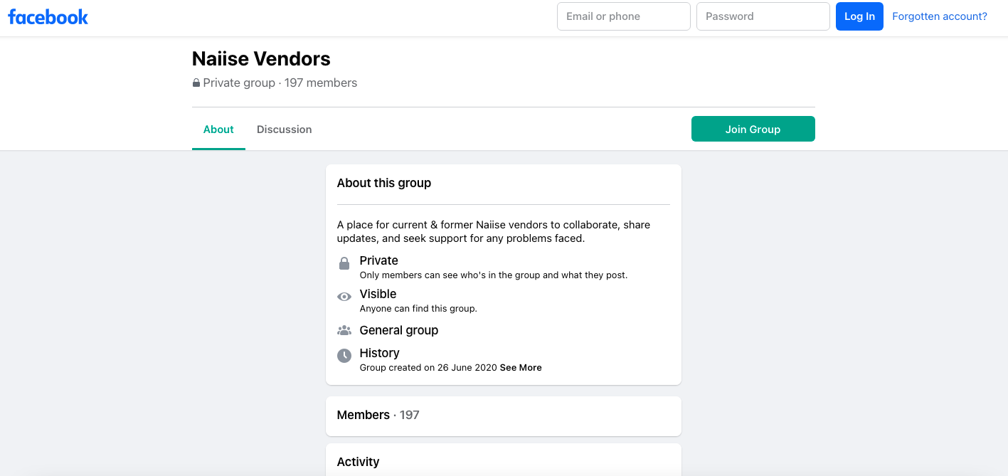 Naiise Vendors Facebook Page