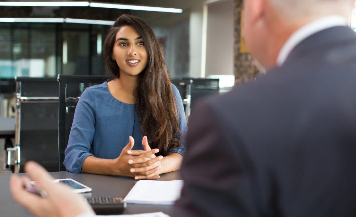 a female candidate in an interview