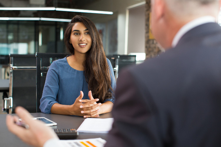 a female candidate in an interview