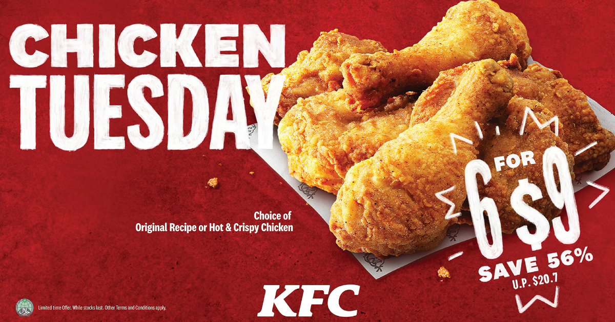 KFC S'pore to offer 6pcs chicken for $9 every Tuesday starting 1 June 2021