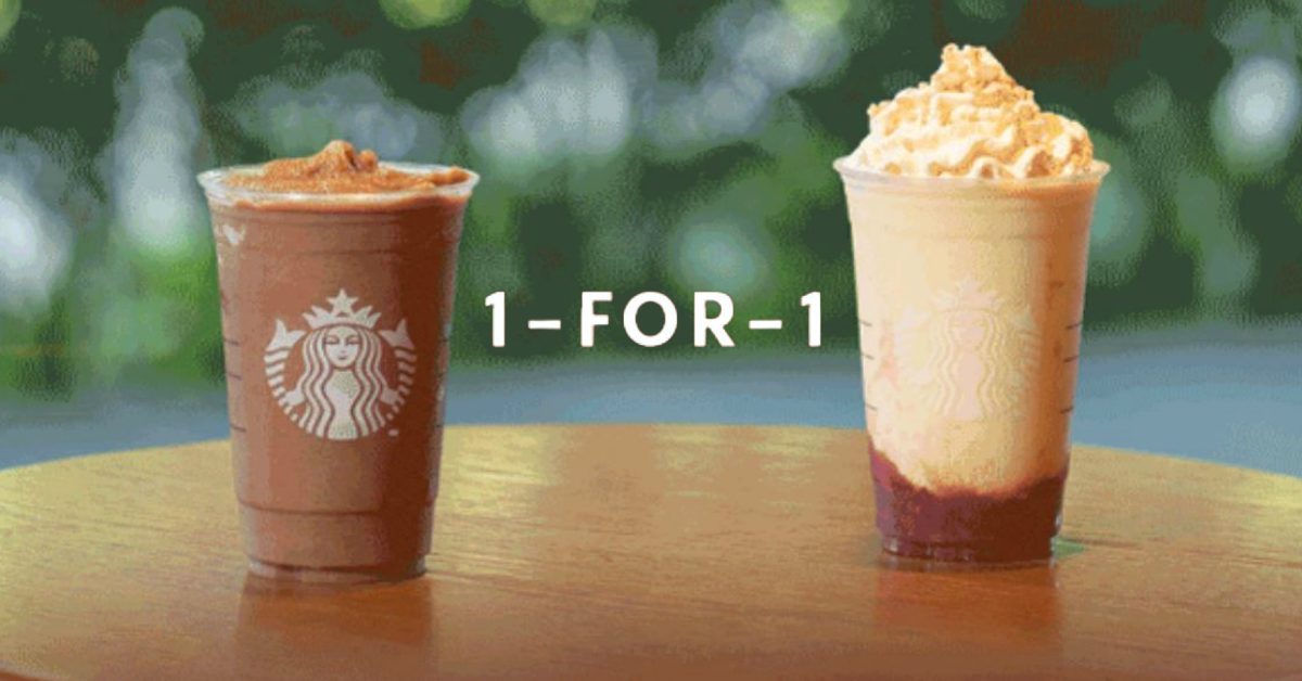 Enjoy a 1-for-1 treat on selected beverages at Starbucks with your Starbucks Card from 28 Jun - 1 Jul 2021