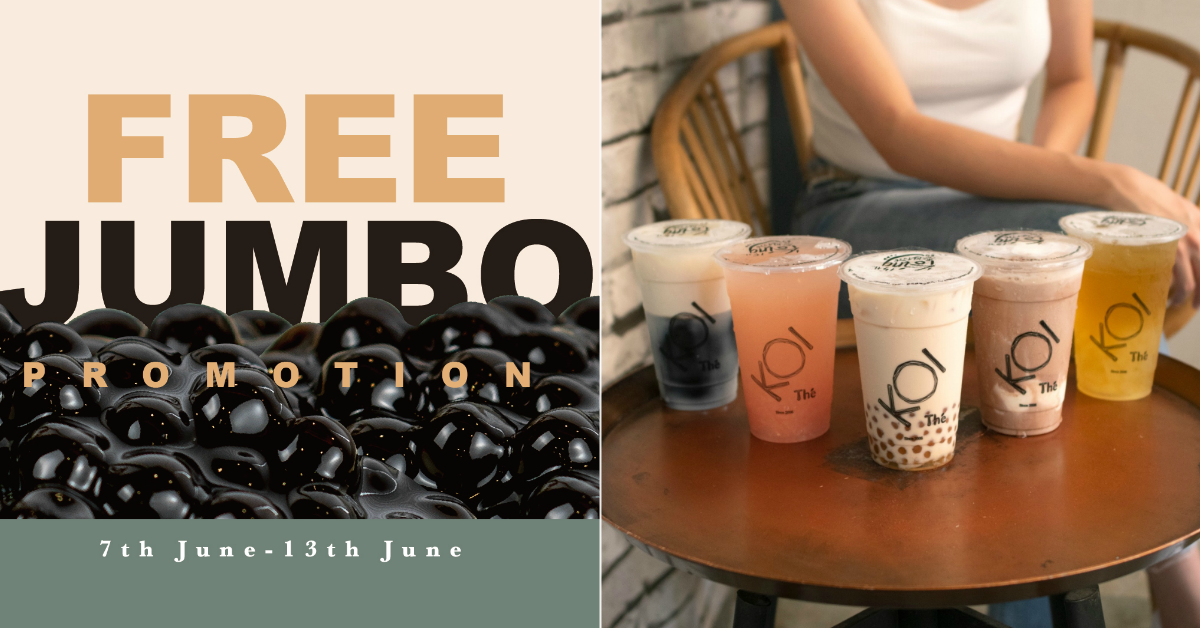 KOI Thé offering free JumBo pearl toppings at 11 outlets from 7 - 13 Jun 2021