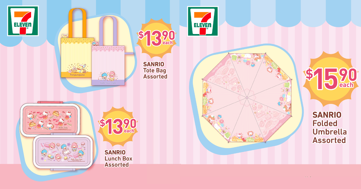 7-Eleven S'pore selling Sanrio merchandise from S$4.90, has cute Sanrio folded umbrella and cooling towel