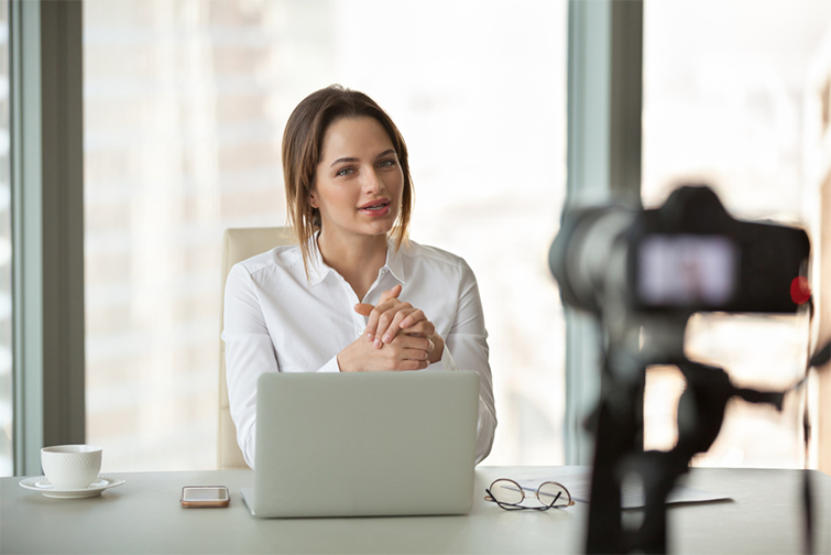 a woman recording herself