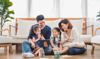 an Asian family with young children