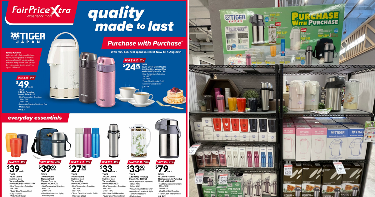 Get Tiger Japan Jars, Mugs and Bottle At Up To 57% Off When You Spend Min. $25 At FairPrice Xtra