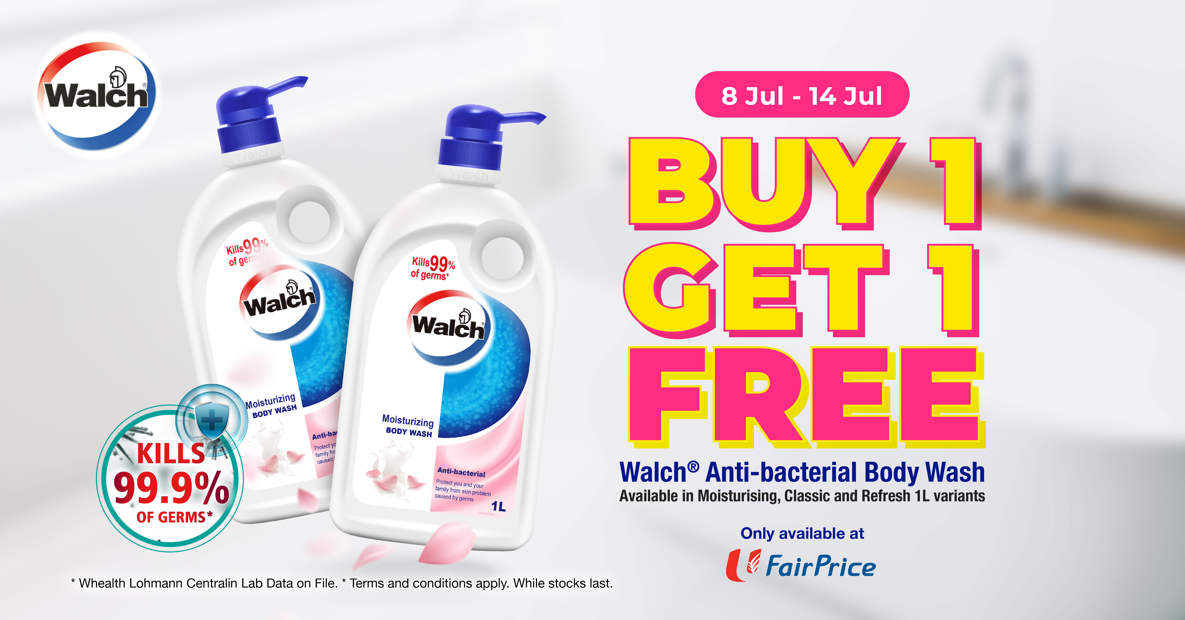 Buy 1 Get 1 Free Walch®️ Anti-bacterial Body Wash 1000ml at FairPrice from 8 - 14 July 2021